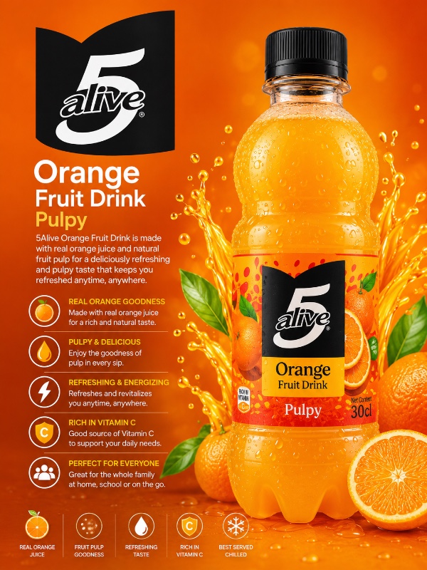 5 Alive Orange Fruit Drink Pulpy – 30cl