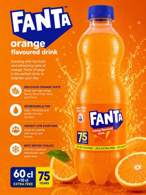 Fanta Orange Flavoured Drink (60cl + 10cl Extra Free)