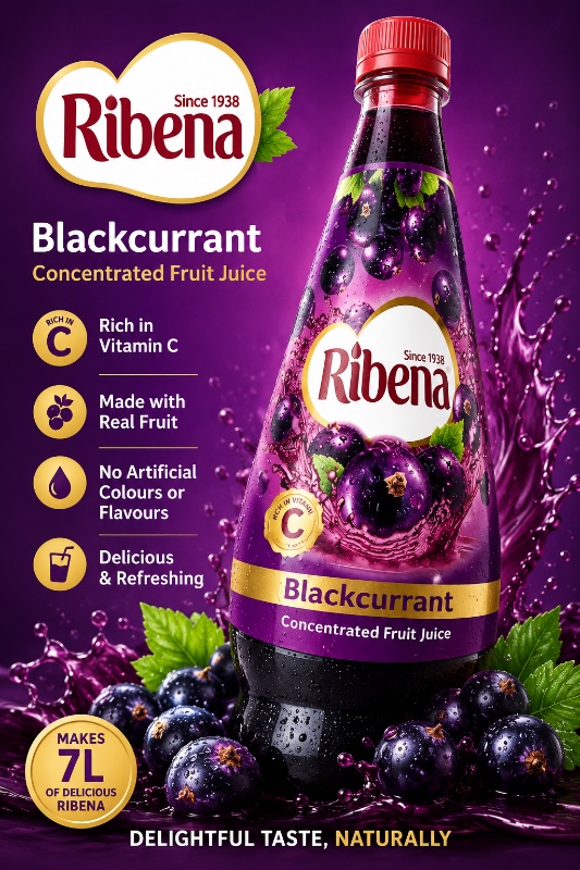 Ribena Blackcurrant Concentrated Fruit Juice 1L