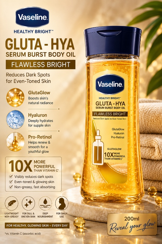 Vaseline Healthy Bright Gluta-Hya Serum Burst Body Oil – Flawless Bright